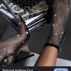 Worn Once Stretchy Sock Fishnet, Black Mesh Heels, Bling  Jewels