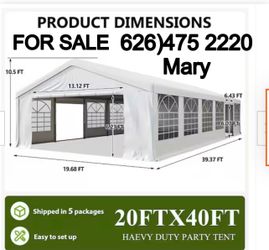 20 ft. x 40 ft. Outdoor Galvanized Steel Party Tent, Heavy Duty Wedding Tent Commercial Event Shelter Canopy
