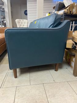 Teal Leather Mid-Century Modern Sofa