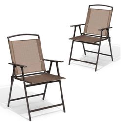 Crestlive Products Set of 2 Black Steel Frame Stationary Dining Chair with Brown Textilene Mesh Seat