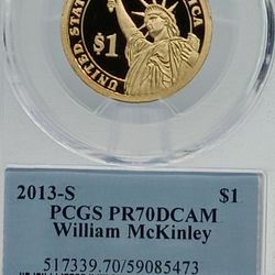 PR70DCAM _2013 S $1 William McKinley Dollar PCGS  Transparent Pricing #473