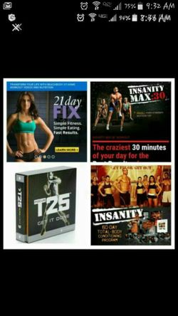 Insanity, 21 day fix, insanity max 30, T25, Brazil butt lift. Choose one for $25 or 2 workouts for $40 start thinking of next summer and get fit.