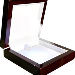 Wooden Jewelry Gift Box Case with LED Light, 4 x 4 x 1.5 Inches Mahogany