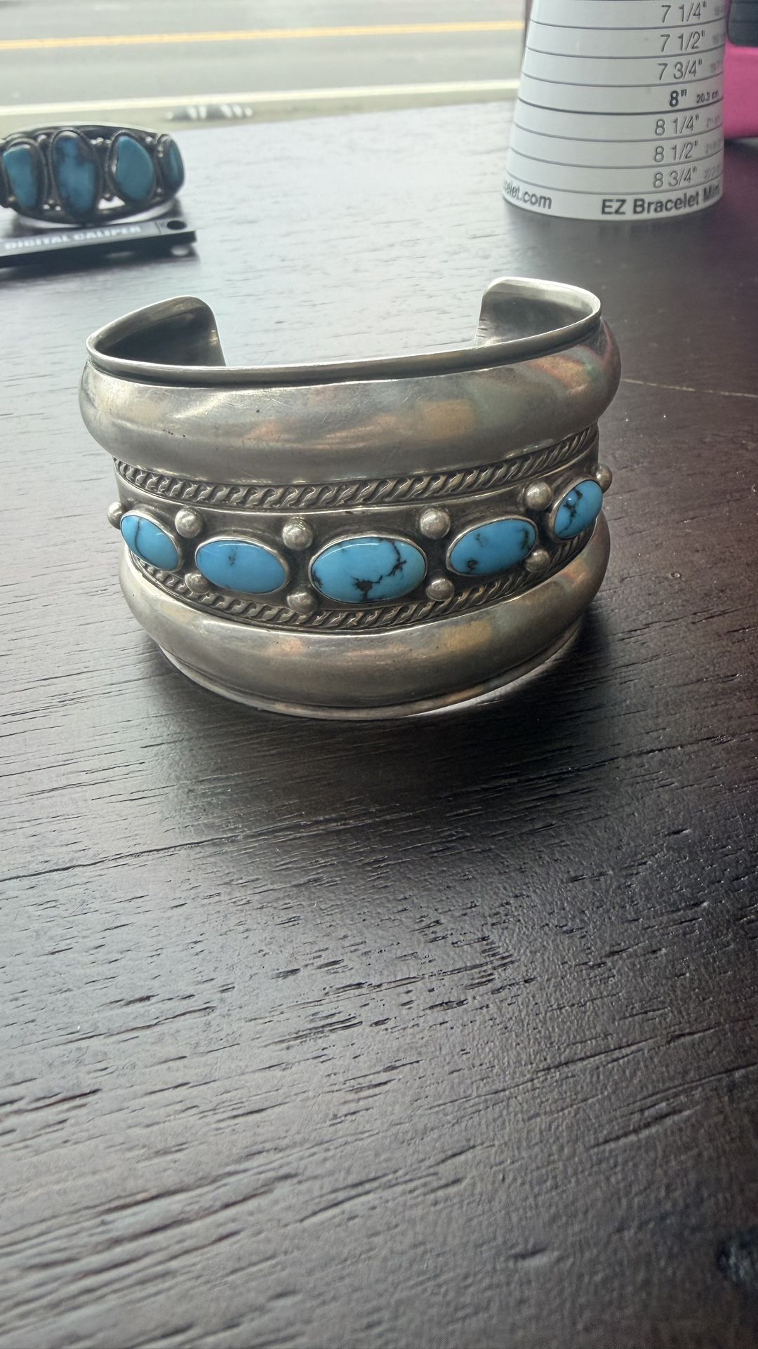 Sterling Silver Large 5 Stone Turquoise Cuff 925 Native
