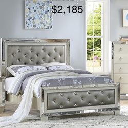 Beautiful  Glass Style King Size  Complete Bedroom Set. Mattress sold separately 