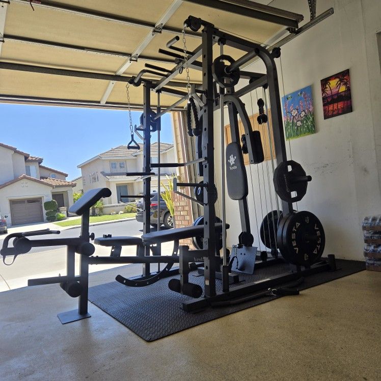 Vesta Smith Machine 1001 | Adj Bench W/ Leg Developer And Preacher Station |Gym Equipment | Fitness | Pulleys|🔴WEIGHTS AND BARBELL SOLD SEPARATELY 🔴