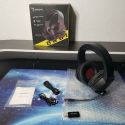 New BINNUNE Wireless Gaming Headset W/ Microphone for PC PS4 PS5, 2.4G Wireless Bluetooth USB Gamer Headphones W/ Mic for Laptop Computer