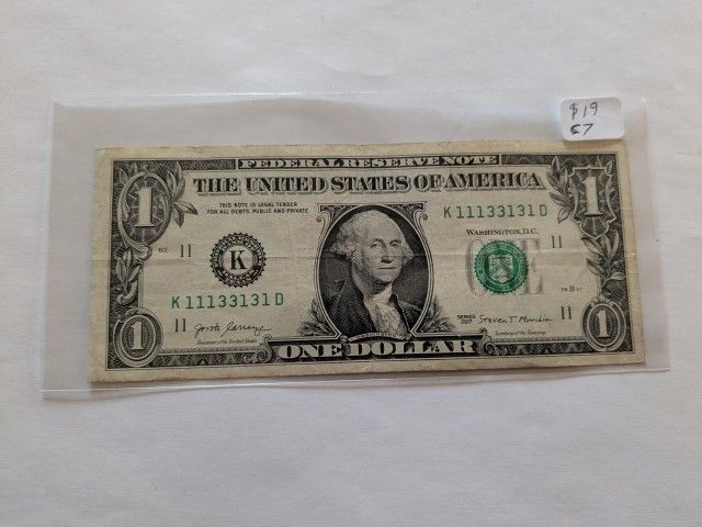 Five Binary $1 Bills Fancy Serial Numbers