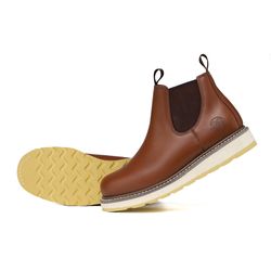 Men's Chelsea Double Gore Pull-On Soft Toe Work Boots - Brown 84985