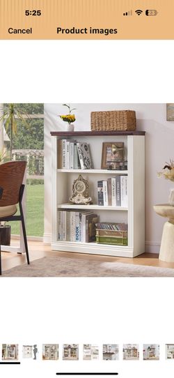 New in box 43" White Tall Bookshelf,3-Tier Thick Wooden Book Shelf with Adjustable Shelves,Free Standing Farmhouse Bookcase with Open Display Storage,