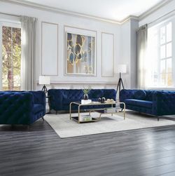 Blue 3pc Velvet Sofa Set
