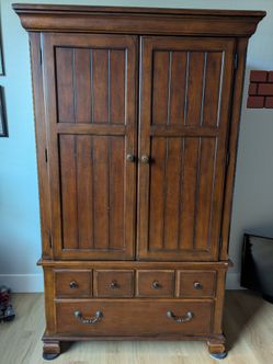 Large Wood Armoire with Drawers