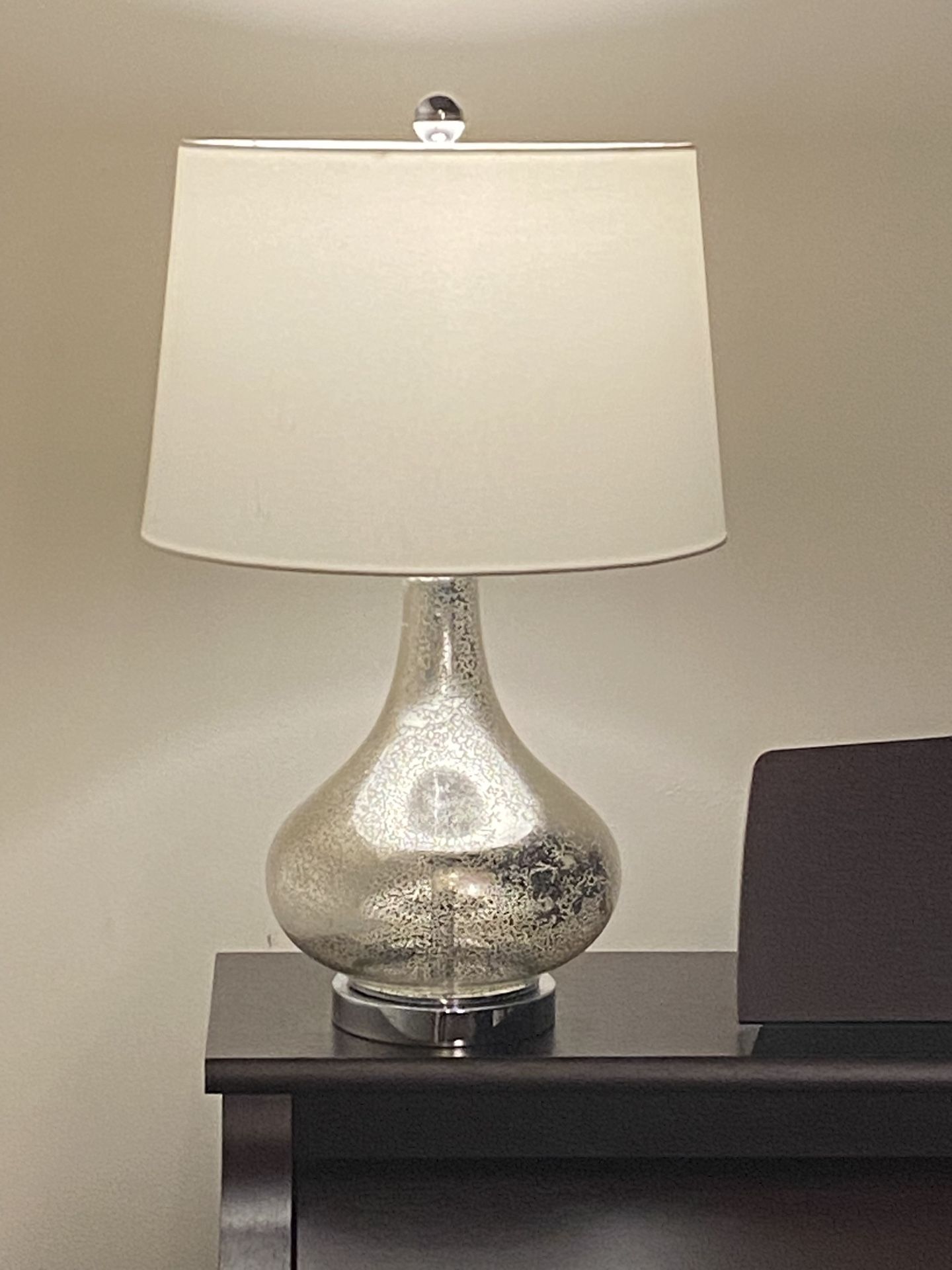 Beautiful Table Lamp With The Mercury Glass Base And White Or Black Lampshade H25”