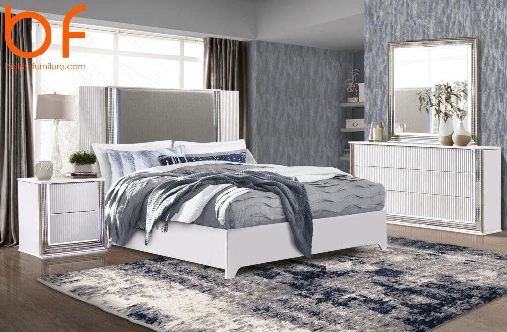 Queen 4 Piece Bedroom Set Black or White