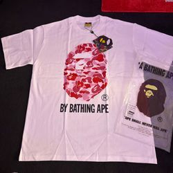BAPE white pink camo tee size L