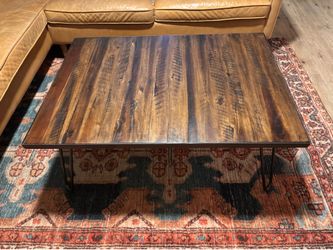 Beautiful coffee table, solid wood with steel hairpin legs
