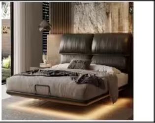 Modern Platform Bed with Upholstered Headboard