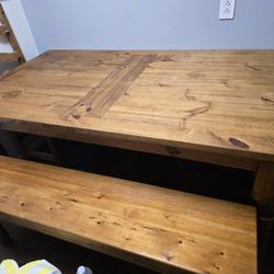 Solid Wood Dining Table Bench And 6 Chairs 