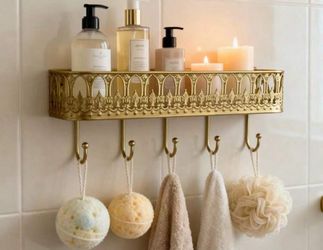 Luxury Metal Hanging Basket Storage Rack With Hooks, Suitable For Entryway/Kitchen/Office Wall Organizer, Space-Saving Phone & Key Storage, Minimalist