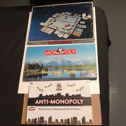 3 Monopoly Game Combo Deal 1974, 1998, & 2009 Anti-Monopoly