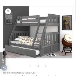 New Gray Bunk Bed Twin Bed Over Full Bed With Trundle Bed 