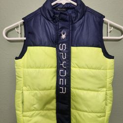 Spyder Toddler Puffer Vest With Bold Color of Neon Green and Navy Blue, Size 3T