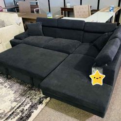 Brand New 🔥Full Black Sleeper Sectional Couch 