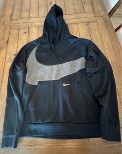Nike Mens Therma-FIT Pullover Hoodie Black Grey Big Swoosh Medium