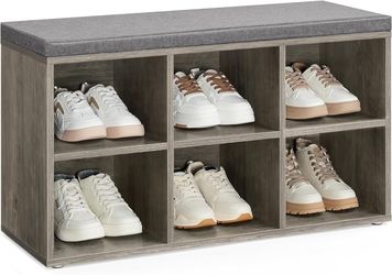 Shoe Bench With Cushion, Shoe Storage Bench With 6 Compartments And 3 Adjustable Shelves, Entryway Bench With Padded Seat, For Bedroom, Closet, Living