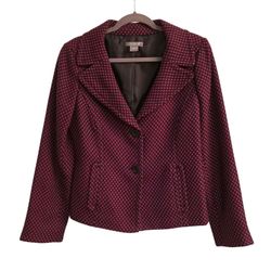 Ann Taylor Black Magenta Polka Dot Pattern Belted Back Blazer 12