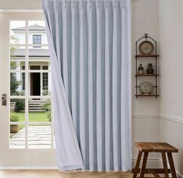 Blue Grey Pinch Pleated Curtains Blackout Linen Blend Farmhouse 60Wx95L