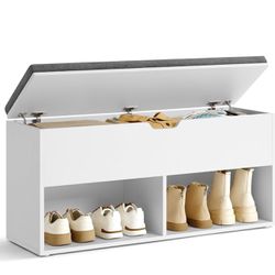 VASAGLE Shoe Bench with Cushion, Storage Bench, Entryway Bench with Storage, Shoe Rack Bench, 2 Open and 1 Hidden Compartments, Shoe Shelf, for Living