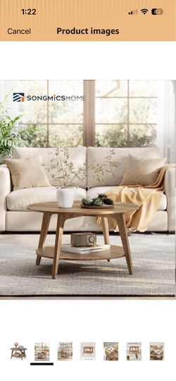 Round Coffee Table, 2 Tier Living Room Center Table, Mid Century Modern Charm, Brown