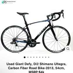 Used Giant Defy, Di2 Shimano Ultegra, Carbon Fiber Road Bike-2013, 54cm, MSRP:$4k