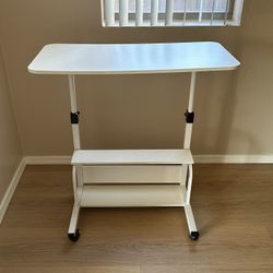 New Small White Adjustable Desk On Wheels