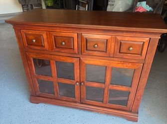 Cherry Wood Sideboard with Glass Cabinet Doors