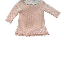 Easter dress (0 to 3 months) crochet pink white 