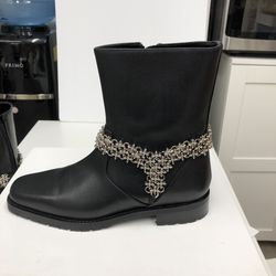 MANOLO BLAHNIK Women Marisco Floral Chain Embellished Boots Size 7 NWT