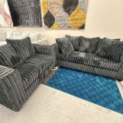 Charcoal Fabric Sofa And Love Seat. Brand New.