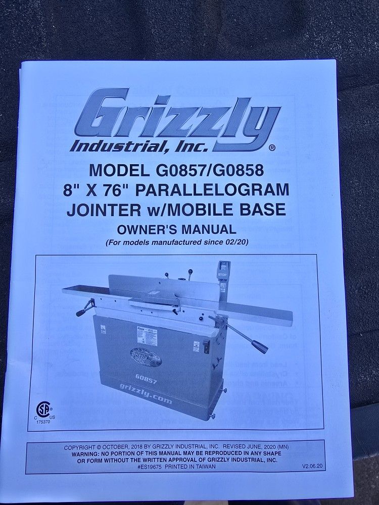 Grizzly 8'' X 76" Jointer Plainer