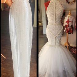 White Pearl Wedding Dress and Veil