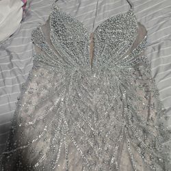 Silver nude corset long dress size 16 