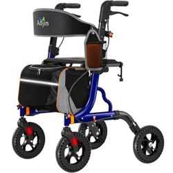 AOJIN FOLDING ROLLATOR WALKER MODEL # 2420 IN BLUE FEATURES A FOLDABLE DESIGN FOR CONVENIENT STORAGE AND TRANSPORT
