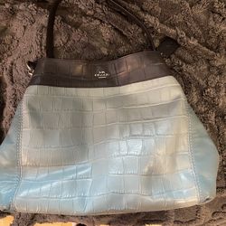 Coach Multi Shade Teal Crocodile Leather Bag