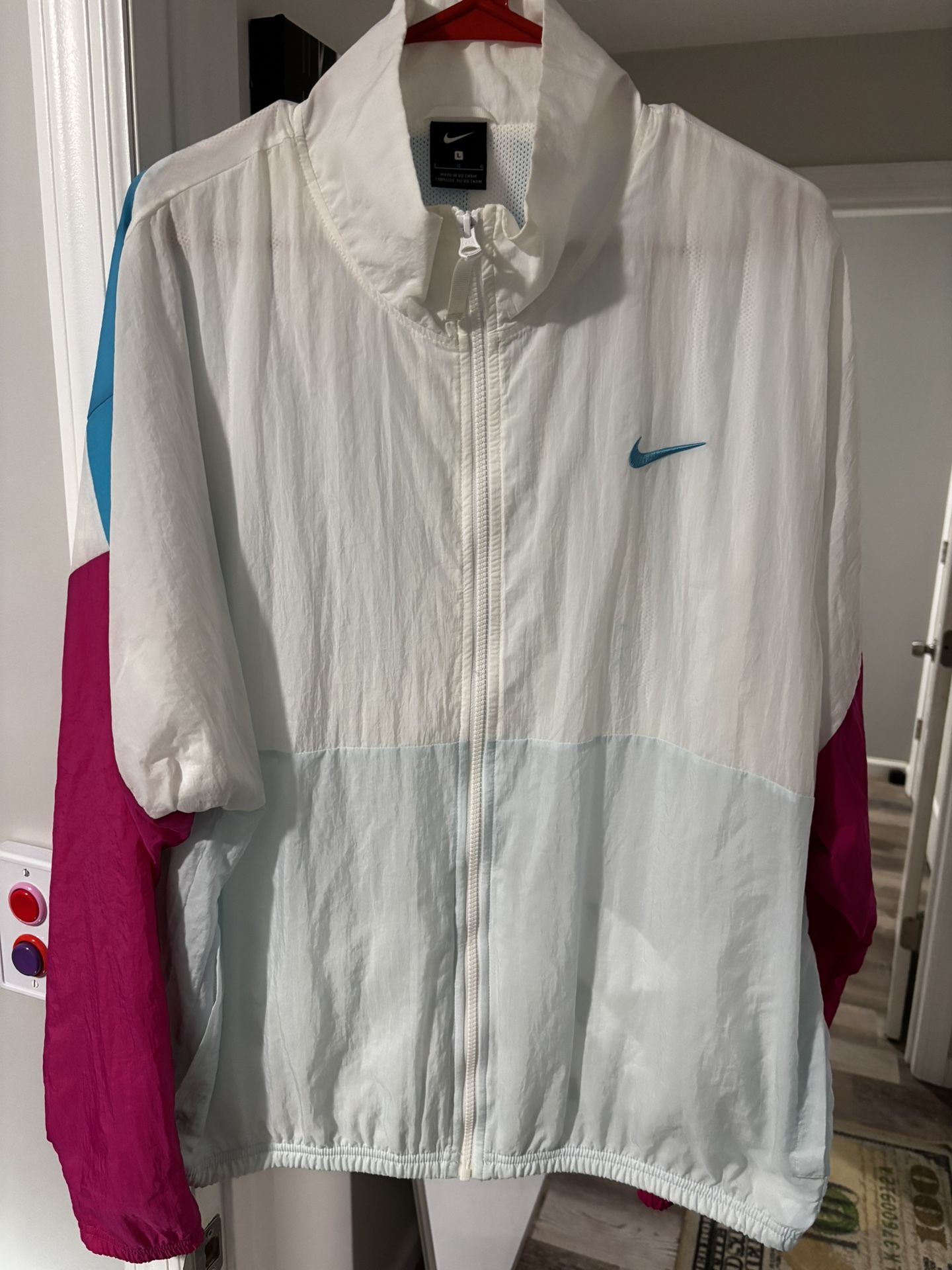Nike Men’s L 90s Challenge Court Windbreaker Jacket Pink Tennis Dri-Fit