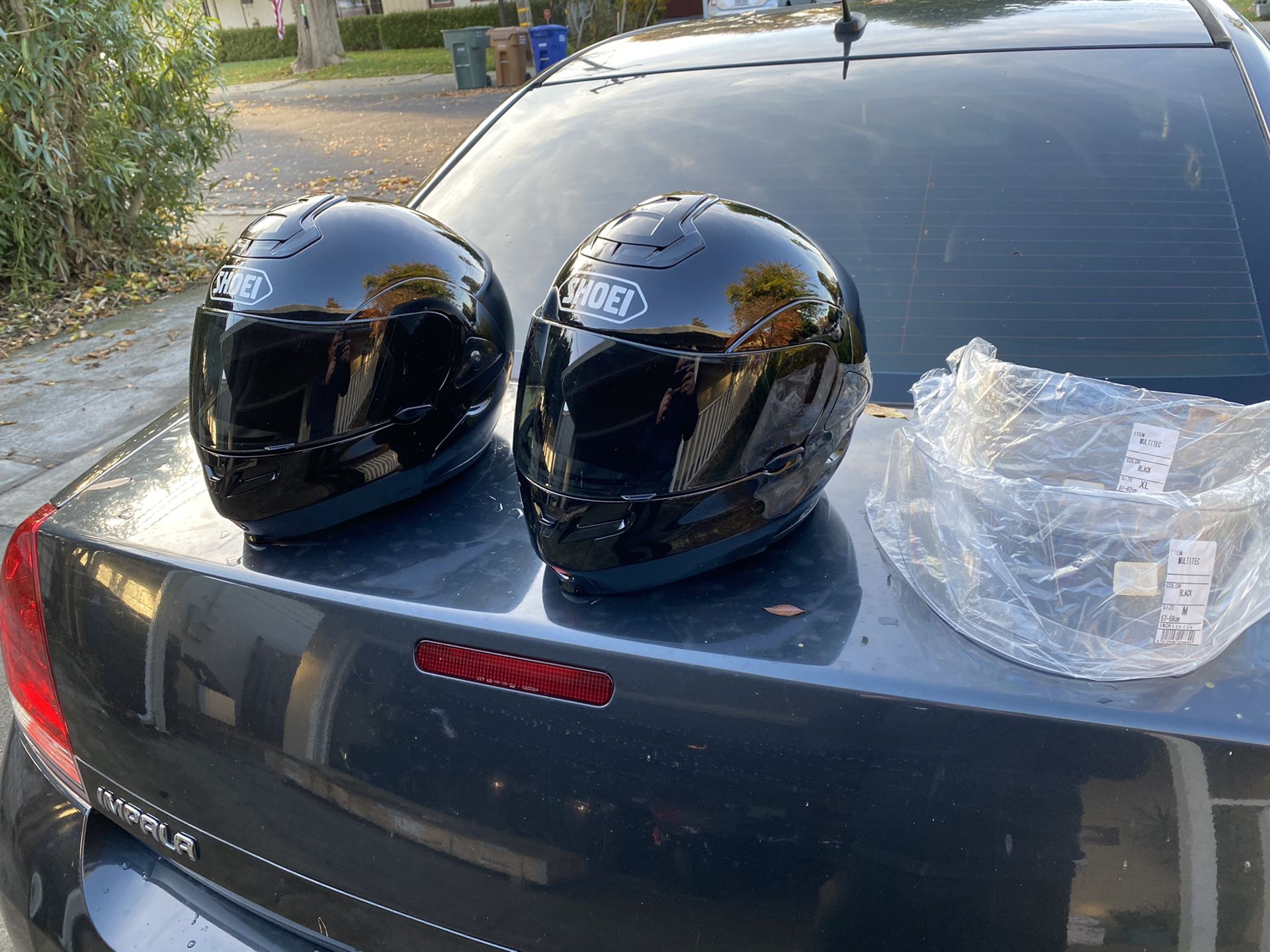2 Shoei Motorcycle helmets medium and xl