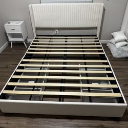 Queen Upholstered Platform Bed Frame With Drawers