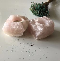 Rose quartz candle holders