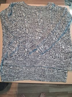 Express Marled Knit Sweater Blue and White