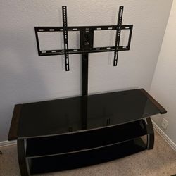 Modern TV Stand – Fits Up to 55” TV | Black Glass & Dark Wood